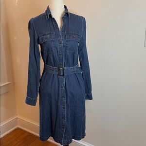 J. Crew Blue Denim Belted Shirt Dress - Small